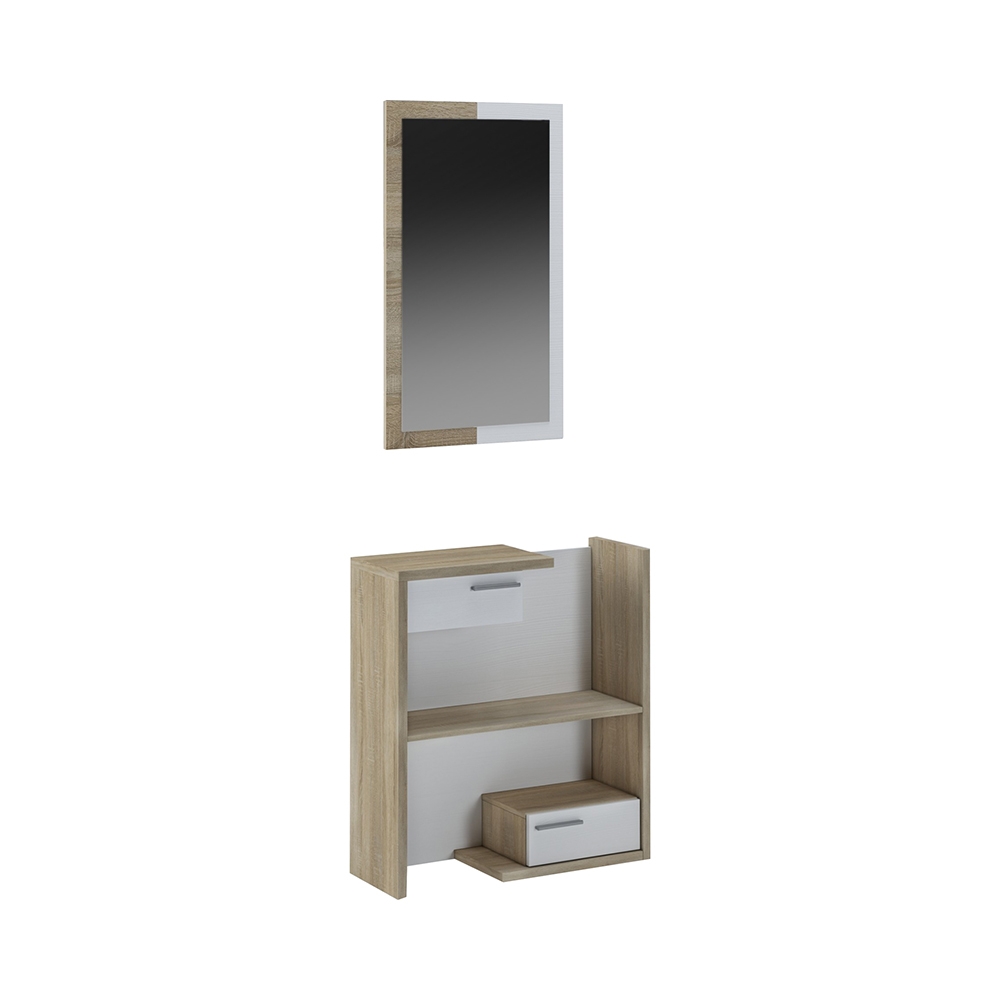 Eingangsschrank aus Holz mit Spiegel 2 Schubladen und Einlegeböden Most Wood Aktion Eingangsschrank aus Holz mit Spiegel 2 Schubladen und Einlegeböden Most Wood Aktion