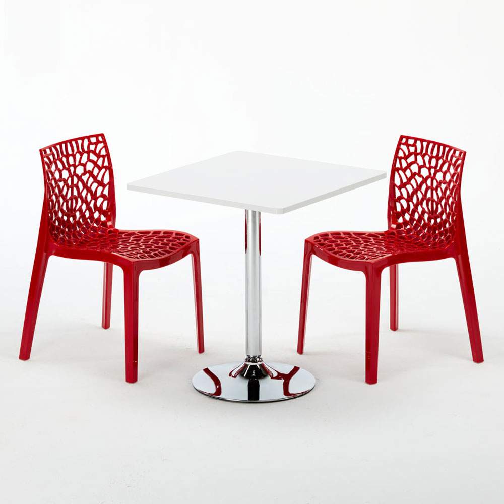 Weiß Quadratisch Tisch Und 2 Stühle für Bars Farbiges Polypropylen-Innenmastenset Grand Soleil Gruvyer Cocktail