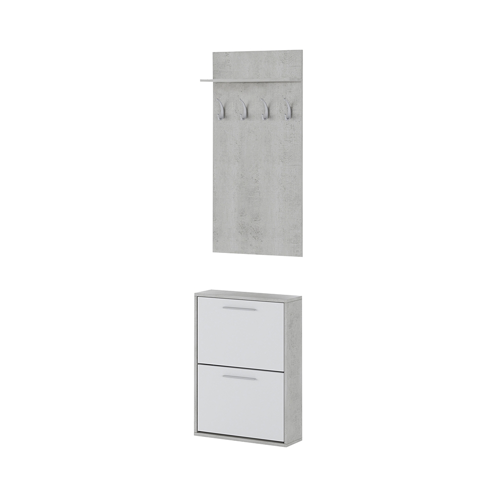 Eingangsschrank mit zweitürigem Schuhschrank und Garderobe Plaka Cement Aktion Eingangsschrank mit zweitürigem Schuhschrank und Garderobe Plaka Cement Aktion