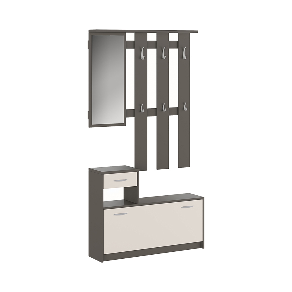 Eingangsschrank mit Spiegel, Schuhschrank und Garderobe Belfast Grey Aktion Eingangsschrank mit Spiegel, Schuhschrank und Garderobe Belfast Grey Aktion