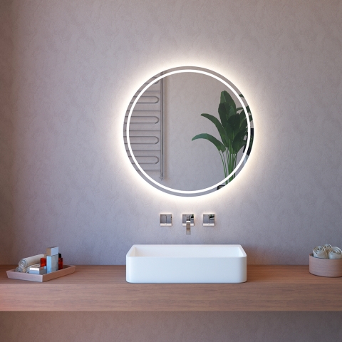 Badezimmerspiegel mit LED-Touch-Licht hintergrundbeleuchtet rund 75cm ETR131 Aktion
