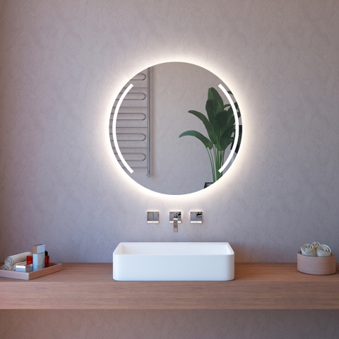 Badezimmerspiegel mit LED-Hintergrundbeleuchtung 90 cm rund poliert ETR129-M Aktion