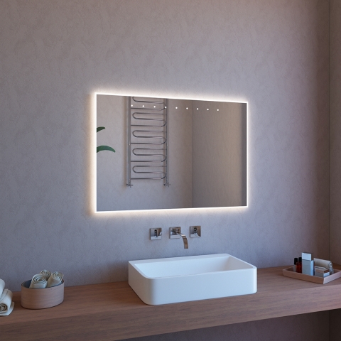 Badezimmerspiegel LED mit Hintergrundbeleuchtung 100x70 Anti-Beschlag ETR119 Aktion