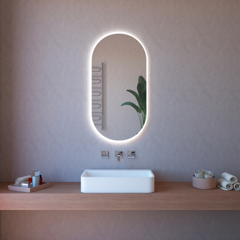 Badezimmerspiegel oval hinterbeleuchtet mit Touch-Licht und Bluetooth ETR117-SA Aktion