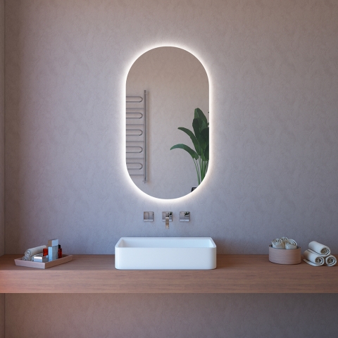 Badezimmerspiegel oval mit LED-Hintergrundbeleuchtung und Anti-Beschlag ETR117 Aktion