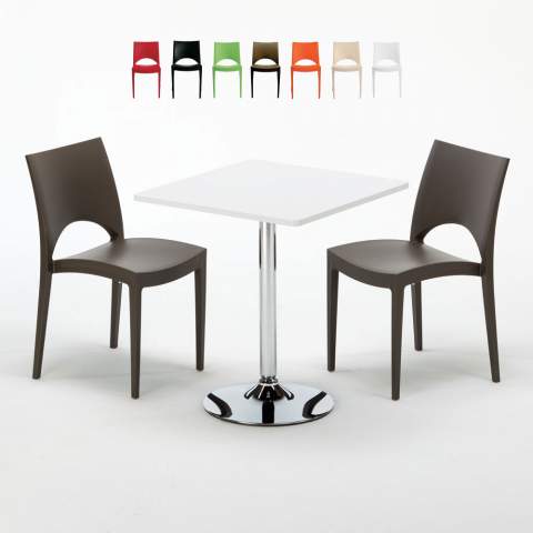 Weiß Quadratisch Tisch und 2 Stühle Farbiges Polypropylen-Innenmastenset Grand Soleil Paris Cocktail