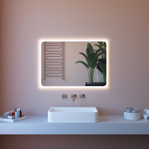 Badezimmerspiegel LED-beleuchtet 80x70cm mit Anti-Beschlag ETR100-M
 Aktion