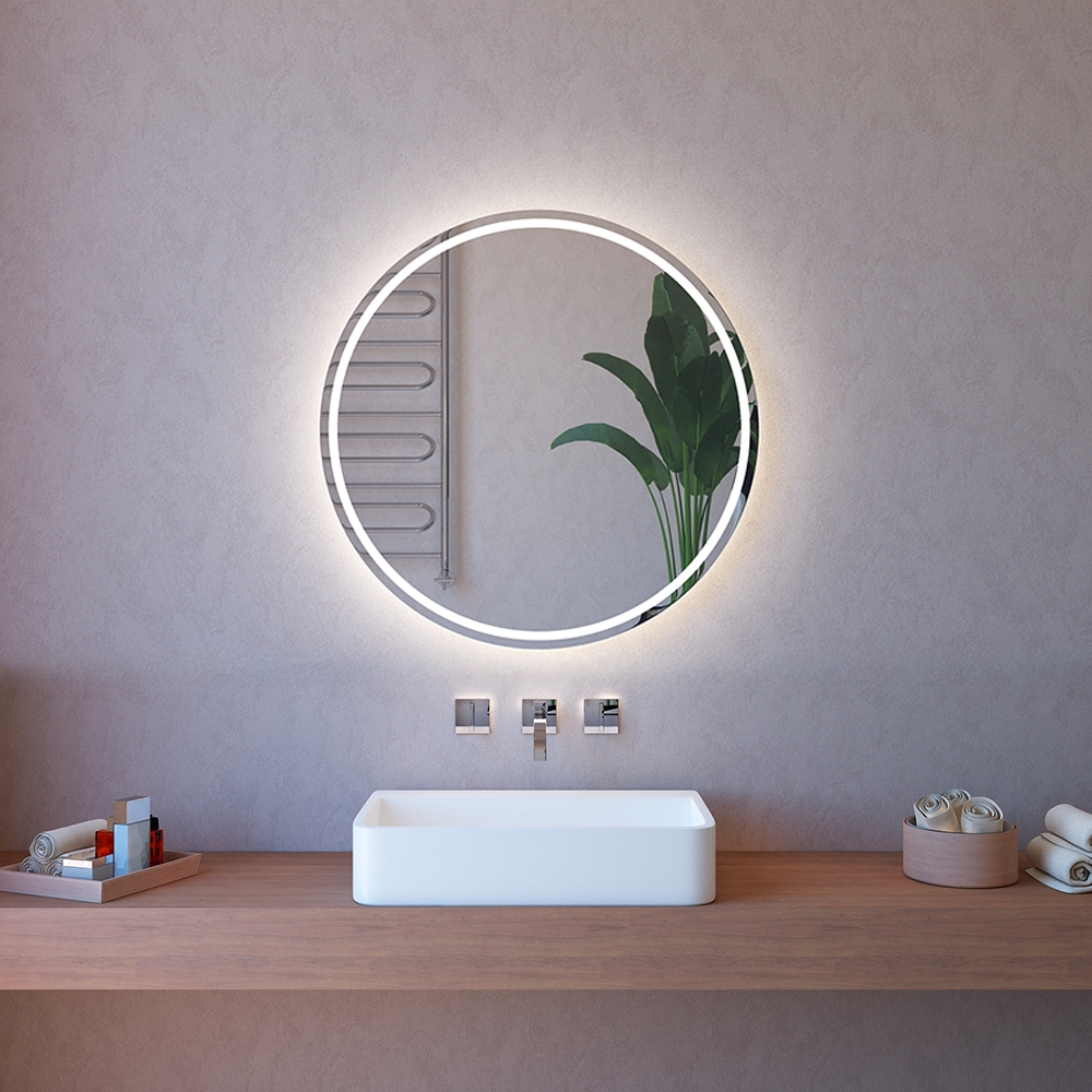 Badezimmerspiegel rund 85cm mit Hintergrundbeleuchtung und Antibeschlag ETR103-L Aktion Badezimmerspiegel rund 85cm mit Hintergrundbeleuchtung und Antibeschlag ETR103-L Aktion
