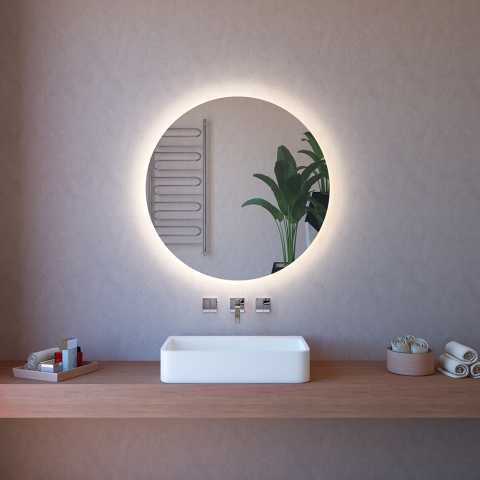 Badezimmerspiegel rund 90cm mit Anti-Beschlag hinterbeleuchtet LED ETR116-XL Aktion