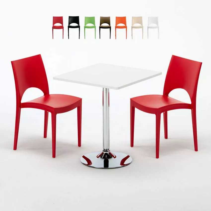 Weiß Quadratisch Tisch und 2 Stühle Farbiges Polypropylen-Innenmastenset Grand Soleil Paris Cocktail Rabatte Weiß Quadratisch Tisch und 2 Stühle Farbiges Polypropylen-Innenmastenset Grand Soleil Paris Cocktail Rabatte
