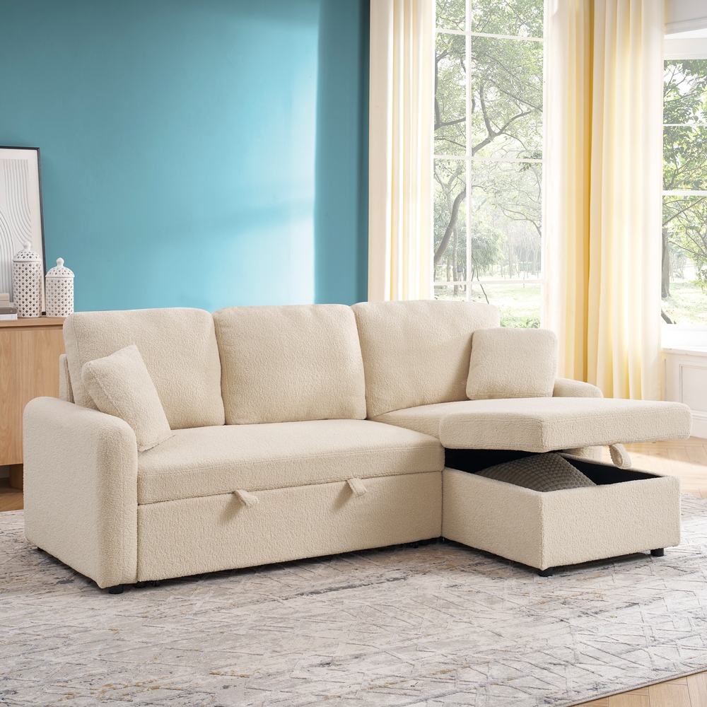 Schlafsofa 3-Sitzer Ecke Bouclé mit modularer Halbinsel Nivee Aktion Schlafsofa 3-Sitzer Ecke Bouclé mit modularer Halbinsel Nivee Aktion