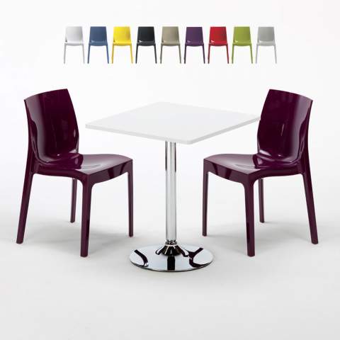Weiß Quadratisch Tisch und 2 Stühle Farbiges Polypropylen-Innenmastenset Grand Soleil Ice Cocktail Aktion