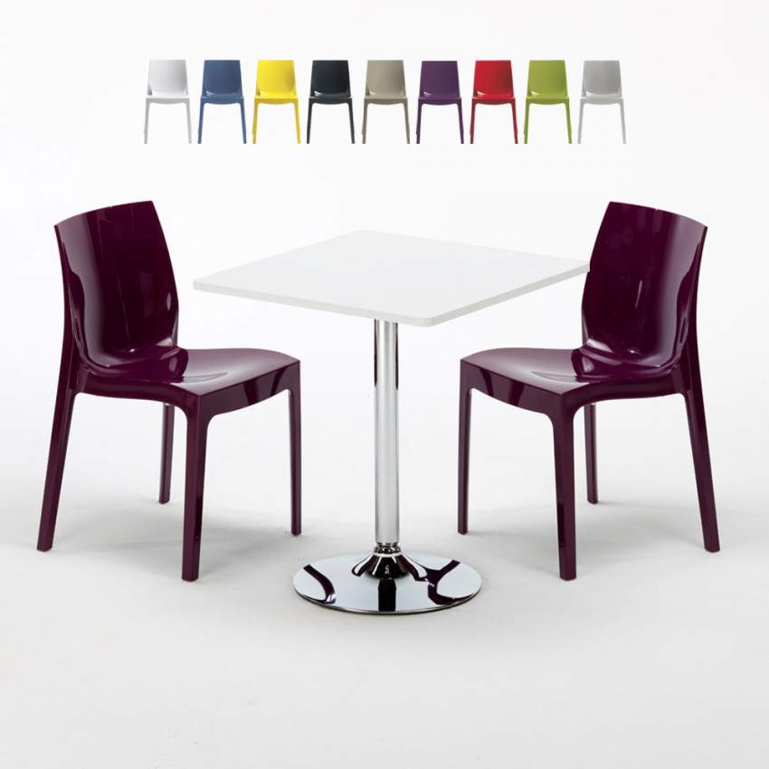 Weiß Quadratisch Tisch und 2 Stühle Farbiges Polypropylen-Innenmastenset Grand Soleil Ice Cocktail