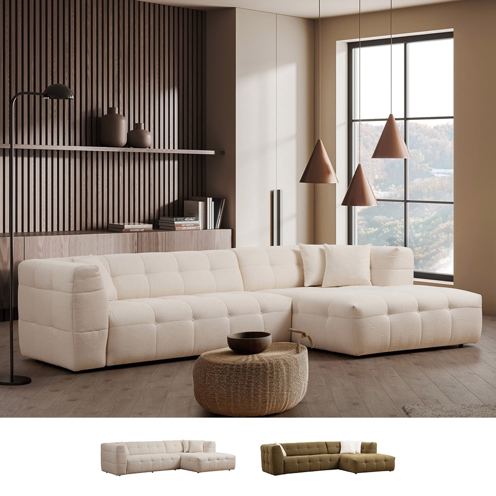  Cady Right: Ecksofa 4-Sitzer rechts mit chaiselongue aus bouclè 


