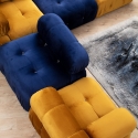 Sofa modul 4-Sitzer blau mit Samtfußhocker Bubble 3SPV Modell