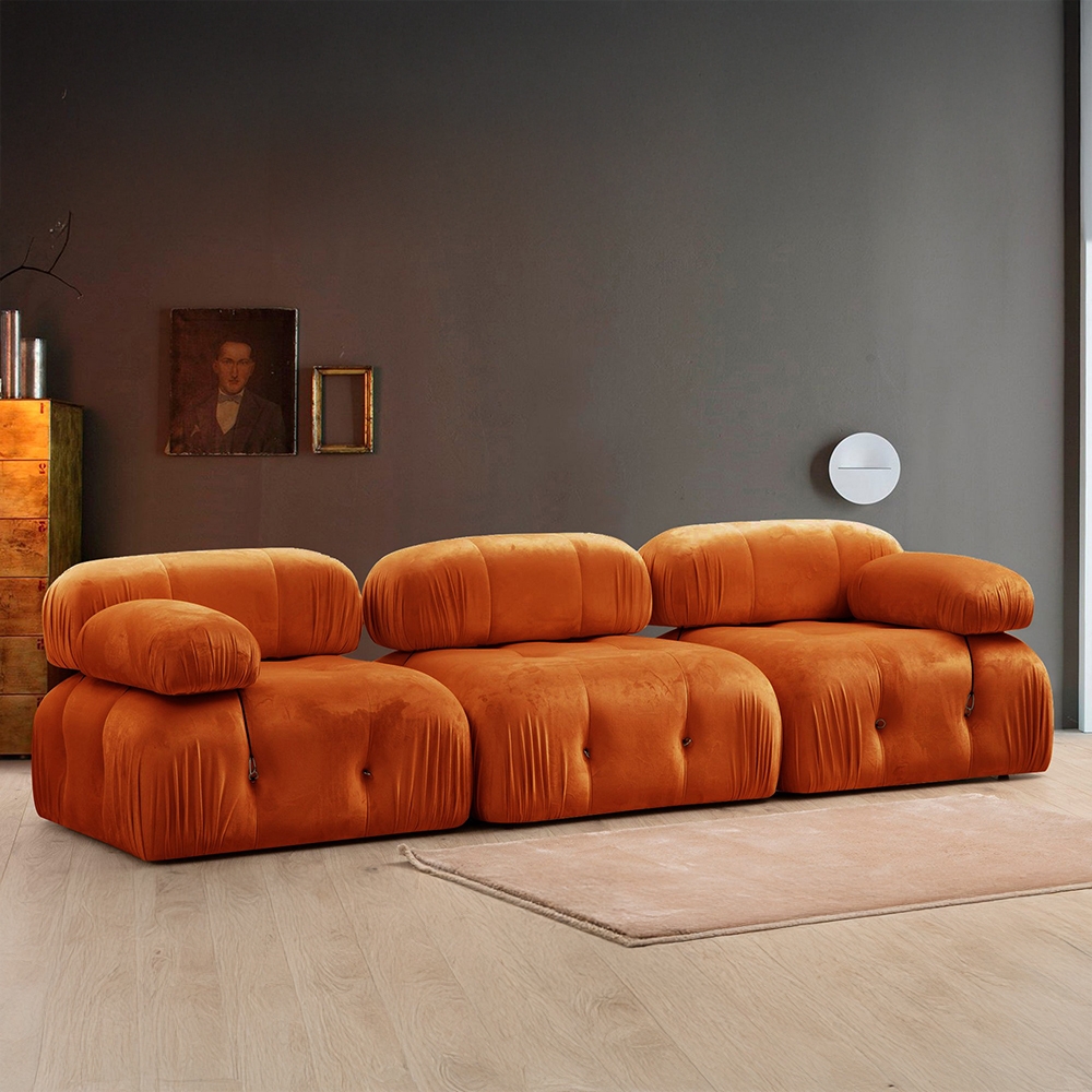  Bubble 3SV : Modulares Sofa 4-Sitzer aus orangefarbenem Samt 

