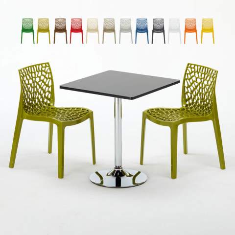 Schwarz Quadratisch Tisch und 2 Stühle Farbiges Polypropylen-Innenmastenset Grand Soleil Gruvyer Mojito Aktion