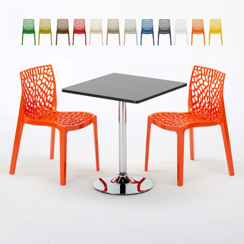 Schwarz Quadratisch Tisch und 2 Stühle Farbiges Polypropylen-Innenmastenset Grand Soleil Gruvyer Mojito Verkauf Schwarz Quadratisch Tisch und 2 Stühle Farbiges Polypropylen-Innenmastenset Grand Soleil Gruvyer Mojito Verkauf
