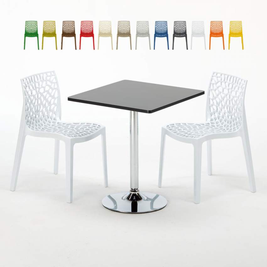 Schwarz Quadratisch Tisch und 2 Stühle Farbiges Polypropylen-Innenmastenset Grand Soleil Gruvyer Mojito