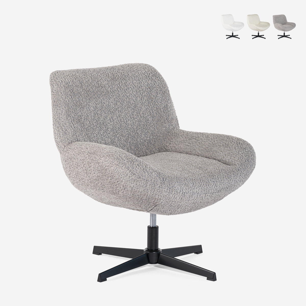 Sessel drehbar elegant aus Bouclé-Stoff fürs Wohnzimmer Büro Lehm Aktion