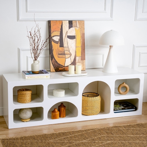 Design-TV-Lowboard Lorin, Weiß, 160x40cm, mit 7 Fächern Aktion