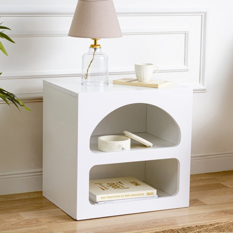 Design-Nachttisch Weiß 50x40cm mit 2 Fächern Lorin S Aktion