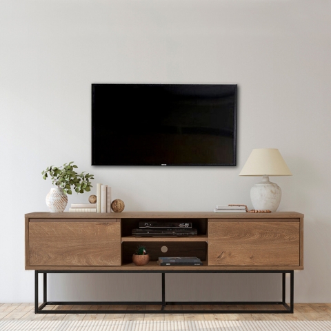 Moderner Industrie-TV-Schrank 140x40x50cm aus Holz und Metall Rodez Aktion