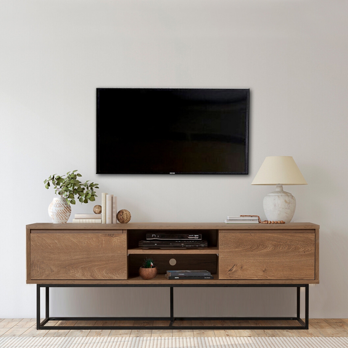 Moderner Industrie-TV-Schrank 140x40x50cm aus Holz und Metall Rodez Aktion Moderner Industrie-TV-Schrank 140x40x50cm aus Holz und Metall Rodez Aktion