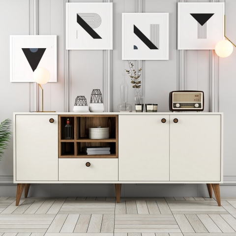 Anrichte Napoli Weiß und Holz 180x35cm mit Türen für das Wohnzimmer Aktion