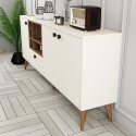 Anrichte Napoli Weiß und Holz 180x35cm mit Türen für das Wohnzimmer Sales
