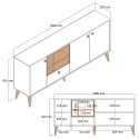 Anrichte Napoli Weiß und Holz 180x35cm mit Türen für das Wohnzimmer Lagerbestand