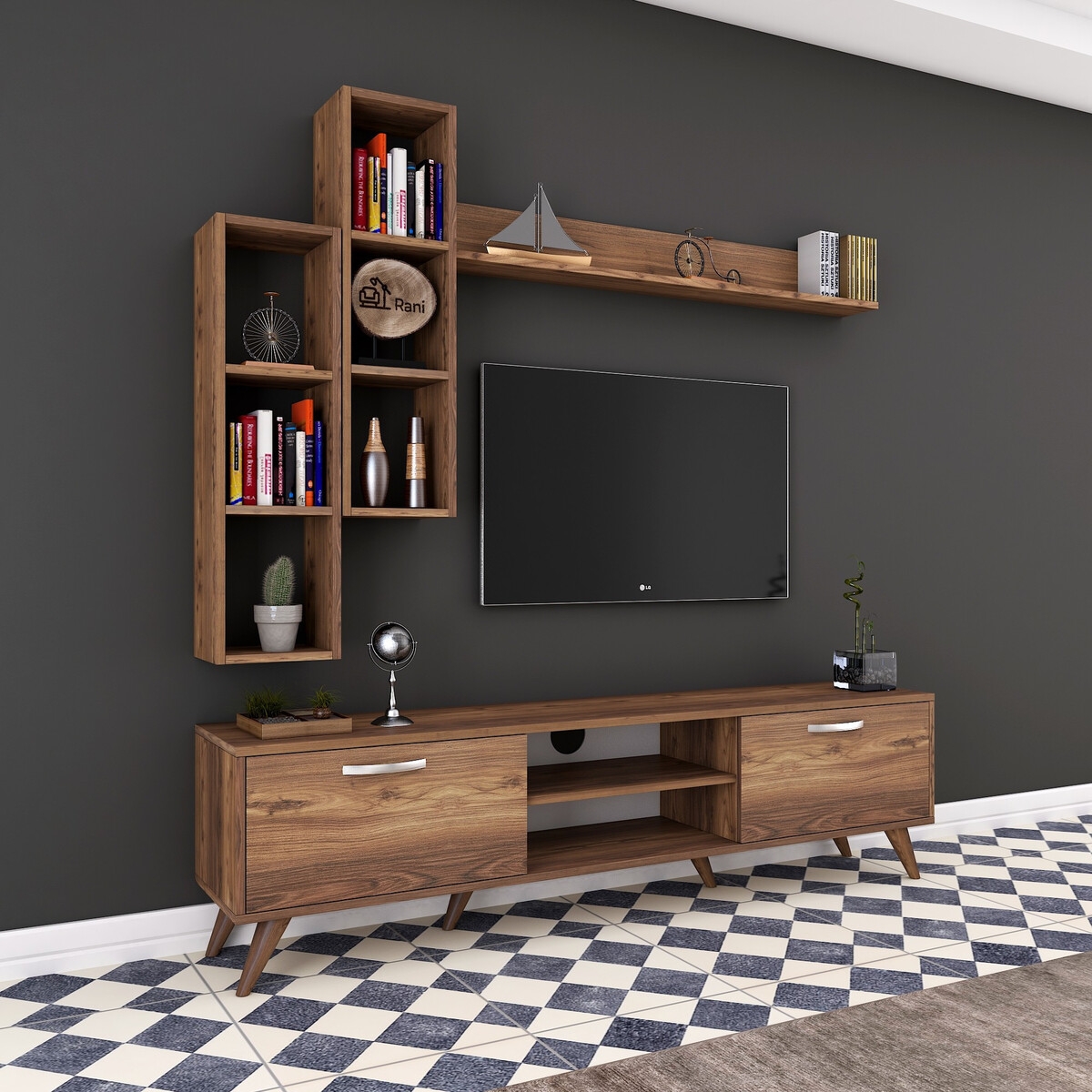 TV-Wohnwand mit Regal und offenen Fächern 180x35cm Mary Aktion TV-Wohnwand mit Regal und offenen Fächern 180x35cm Mary Aktion