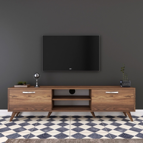 TV-Wagen mit 2 Klapptüren und 2 Holzregalen in Nussbaumfarbe Walnut Aktion