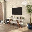 Design-TV-Schrank 120 cm Weiß und Holz mit 2 Regalböden Basic Verkauf