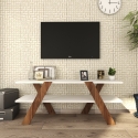 Design-TV-Schrank 120 cm Weiß und Holz mit 2 Regalböden Basic Angebot