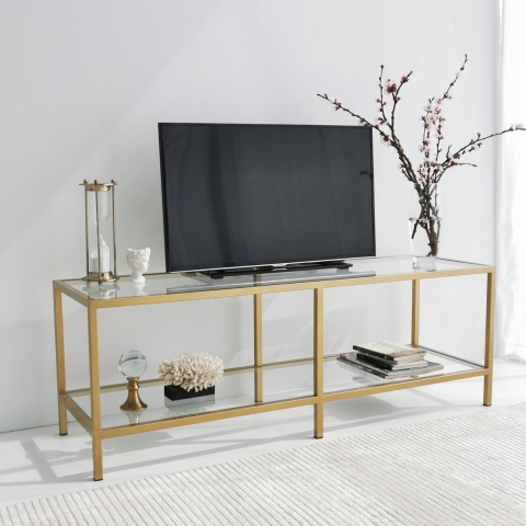 Moderner Metall- und Glastisch für Fernseher, 130 cm, Goldy Aktion