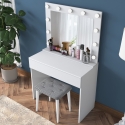 Mobile Schminktisch mit LED-Spiegel, Schublade und Hocker Tabs Verkauf