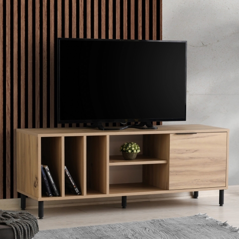 Moderner TV-Schrank 140 cm aus Holz mit Tür und 5 Fächern Bodegas Aktion