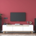 Moderner TV-Ständer 180cm Weiß und Holz mit 3 Türen Amelia Verkauf