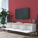 Moderner TV-Ständer 180cm Weiß und Holz mit 3 Türen Amelia Sales