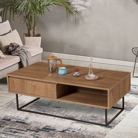 Moderner Couchtisch mit offenen Fach und Schublade aus Holz Dale Aktion