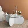 Runder Design-Couchtisch aus Holz und Glas, 75x35 cm Verkauf