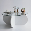Runder Design-Couchtisch aus Holz und Glas, 75x35 cm Modell