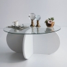 Runder Design-Couchtisch aus Holz und Glas, 75x35 cm Modell