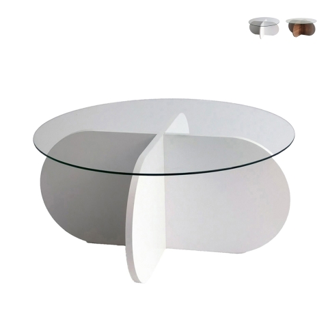 Runder Design-Couchtisch aus Holz und Glas, 75x35 cm Aktion