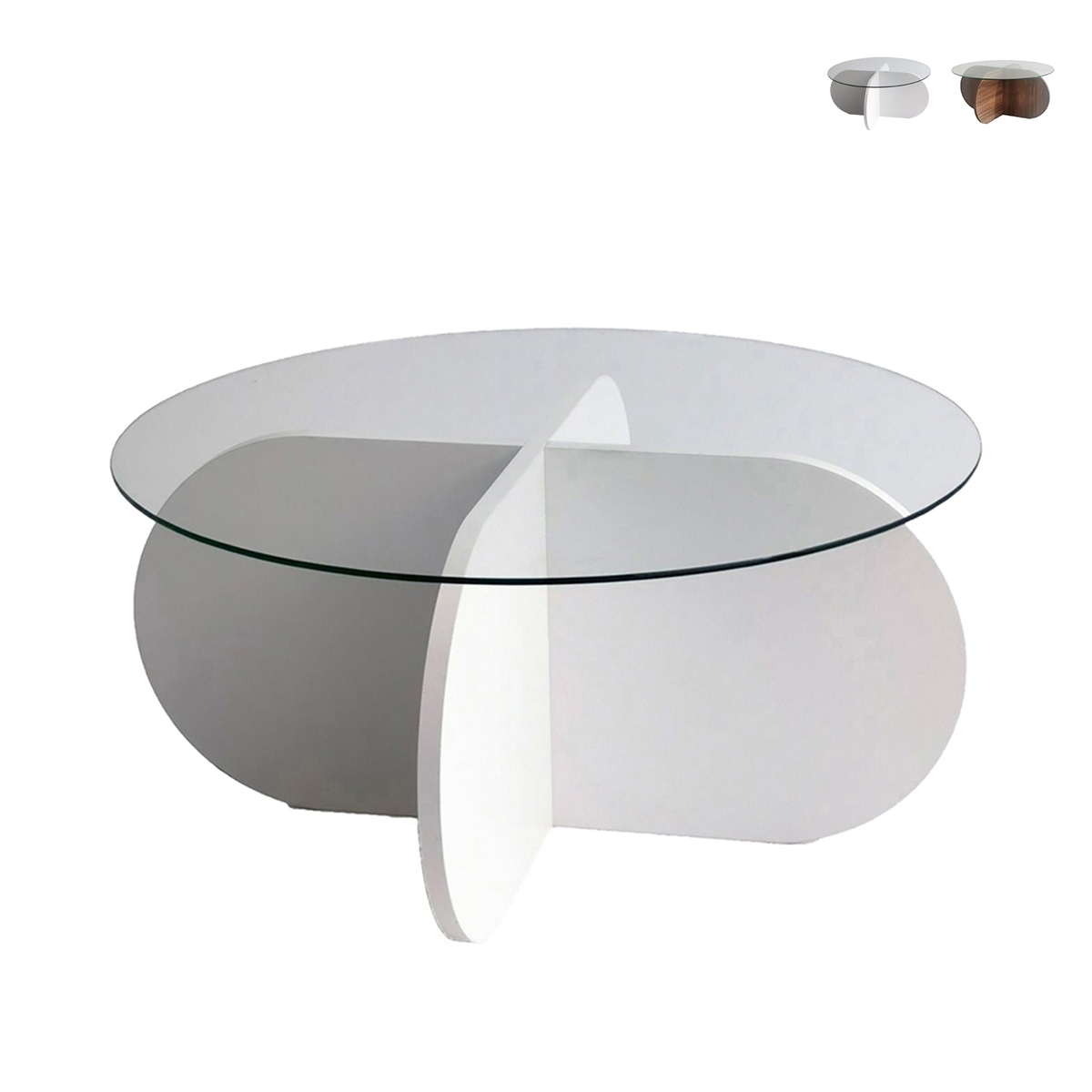 Runder Design-Couchtisch aus Holz und Glas, 75x35 cm Aktion Runder Design-Couchtisch aus Holz und Glas, 75x35 cm Aktion