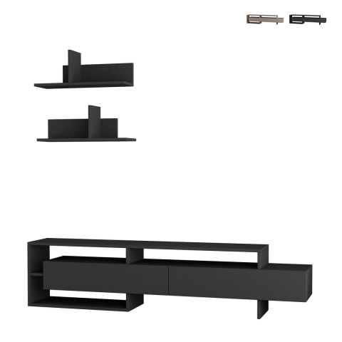Moderner TV-Schrank 180cm mit Türen und 2 Wandregalen Gara Aktion