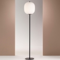 Stehlampe aus schwarzem Metall mit geblasenem Glasschirm Domizia-A Verkauf