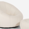 Sessel-Set aus weißem Designer-Bouclé mit Fußhocker drehbar Kuma Sales