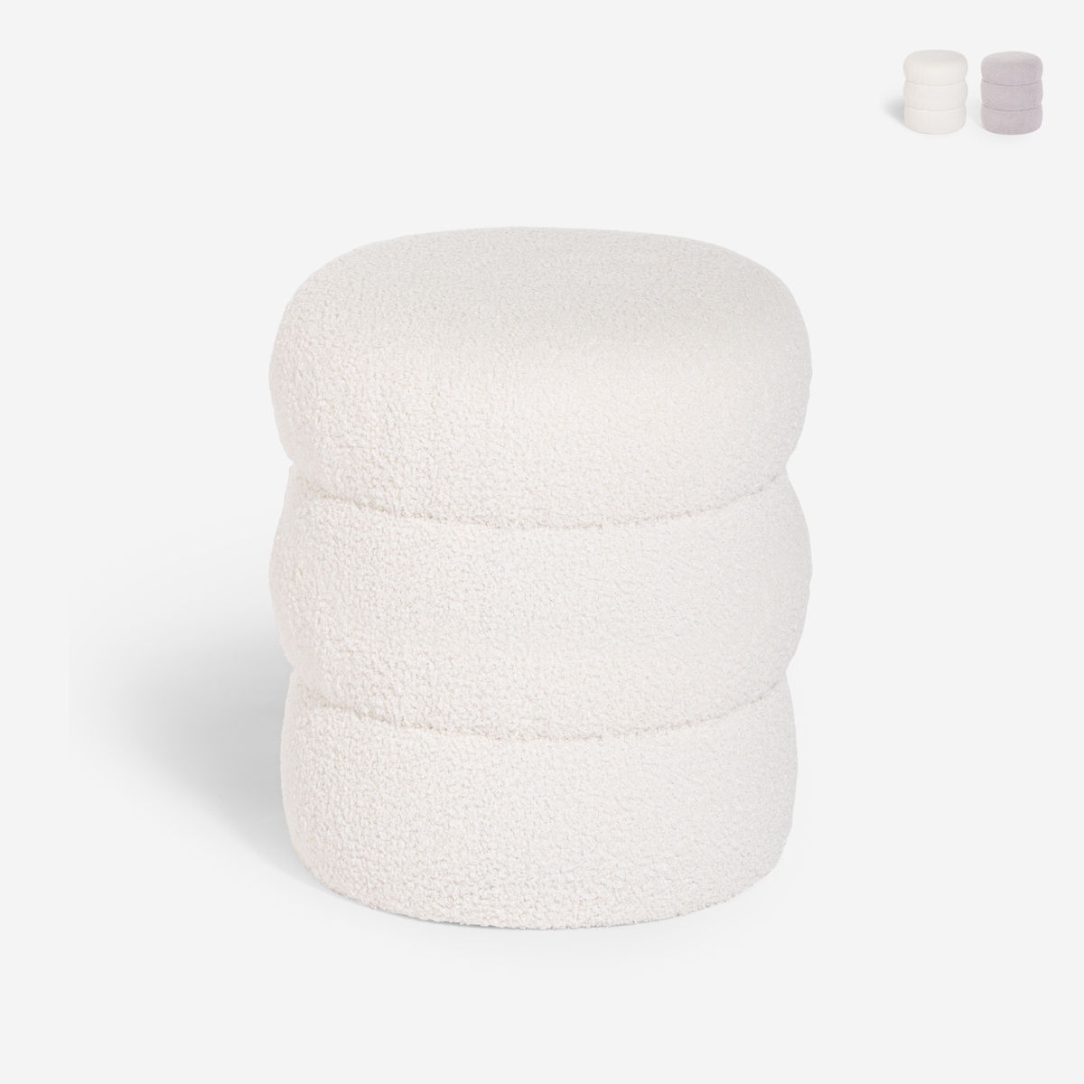 Fußhocker Teddy Bouclé im modernen Zylinderdesign Okami Aktion